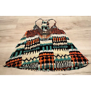 Love Sam Women's Small Tank Top Racerback Sleeveless Multicolored Beaded Yoke‎